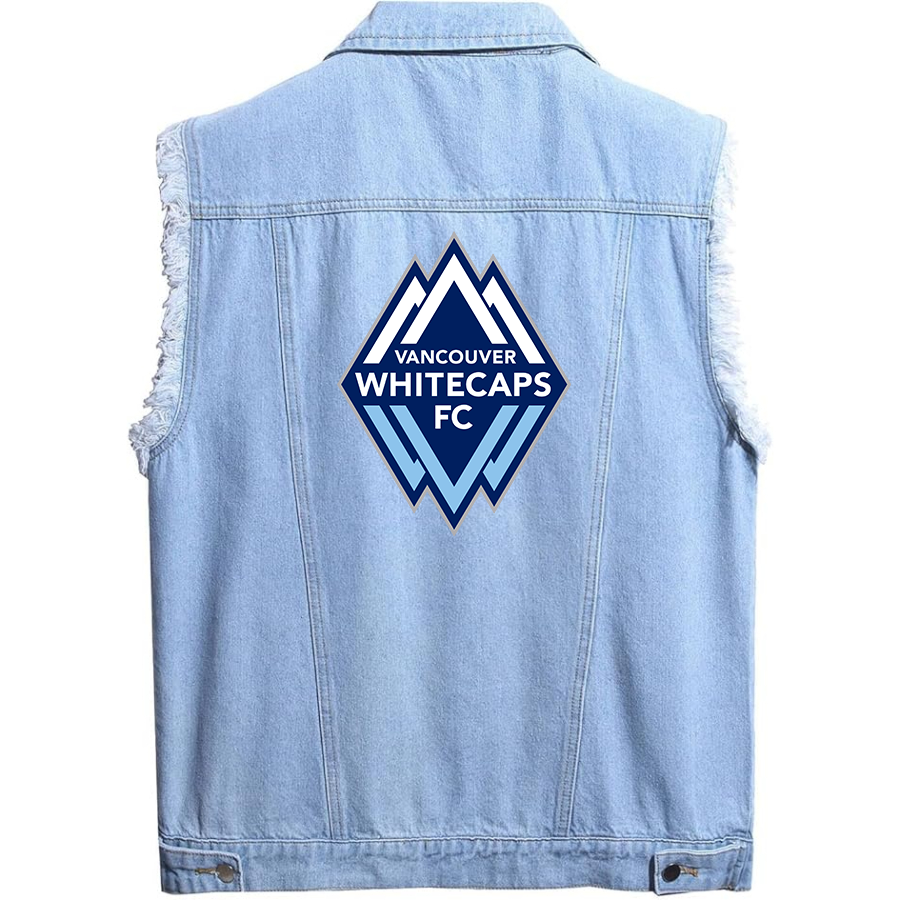 Men's Vancouver Whitecaps FC Sleeveless Distressed Denim Vest Rugged Black Jean Jacket